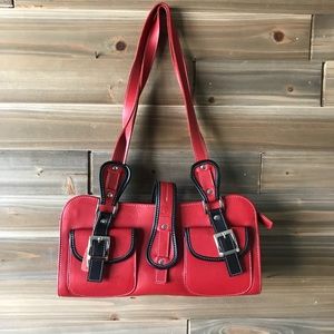 Red leather purse.